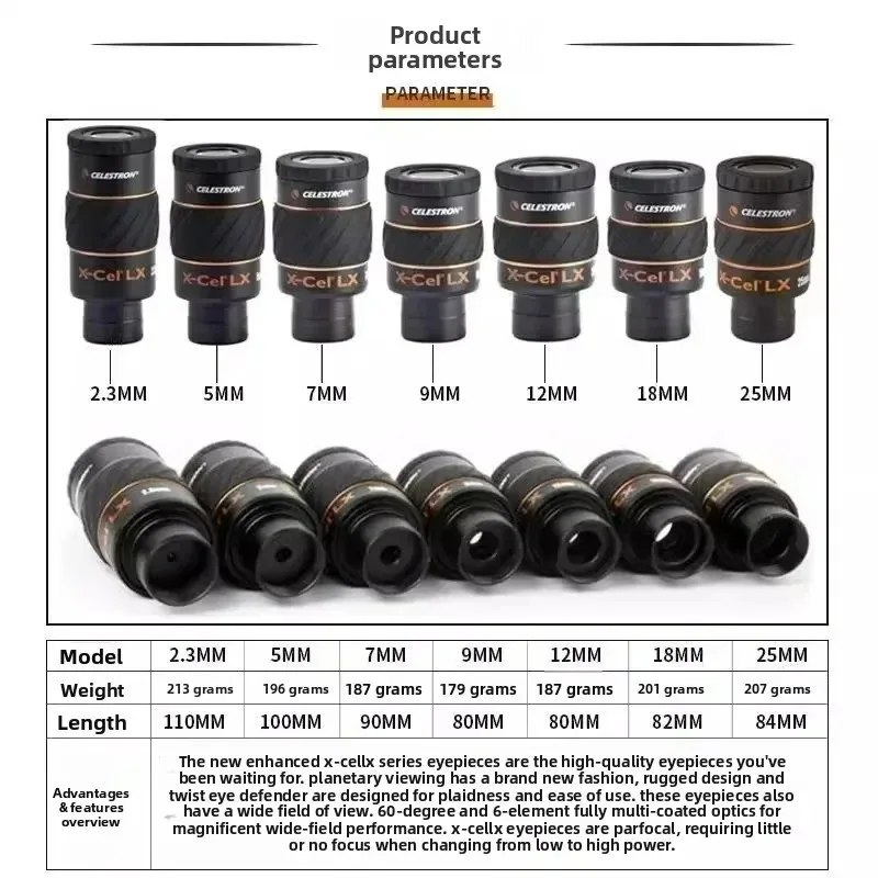 Фото Астрономический телескоп Celestron X-CEL LX с окуляром 1,25 дюйма с широким полем зрения и полным многослойным просветлением для наблюдения за планетами и туманностями №2
