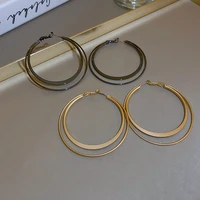 new simple black gold color metal hoop earringsfor women fashion ear jewelry double circle pendientes mujer brincos