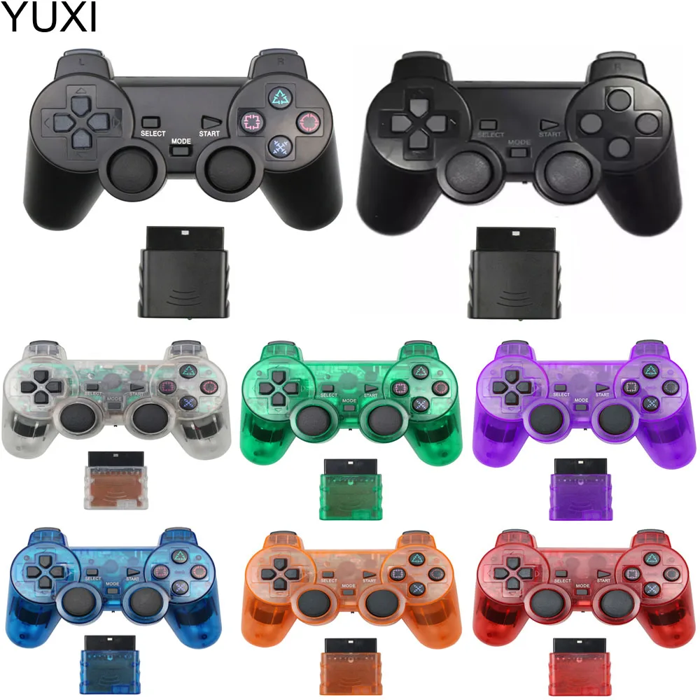 

YUXI 1Set Transparent Color Wireless Gamepad For PS2 2.4G Vibration Joystick Blutooth Controller For PS2 Joypad