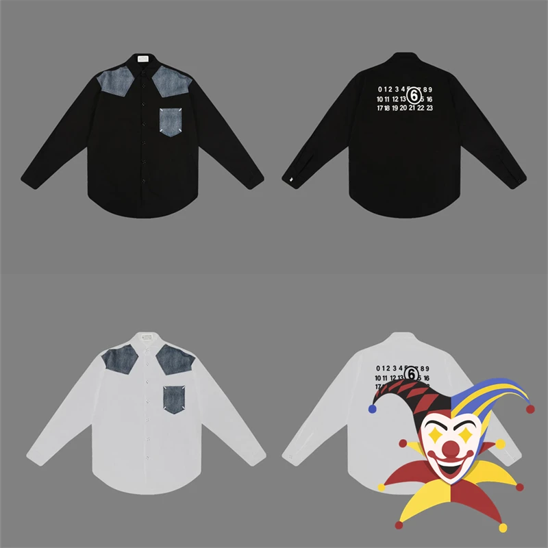 

Denim Patch MM6 Margiela Shirts Men Women Four Point Embroidery Shirt Oversize Blouse