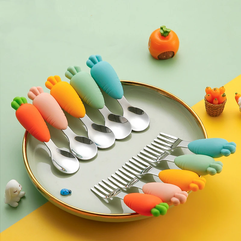 

Children Baby Carrots Tableware Feeder Stainless Steel Spoon Fork Flatware Kids Training Dinnerware Baby Feeding Kitchen Supply