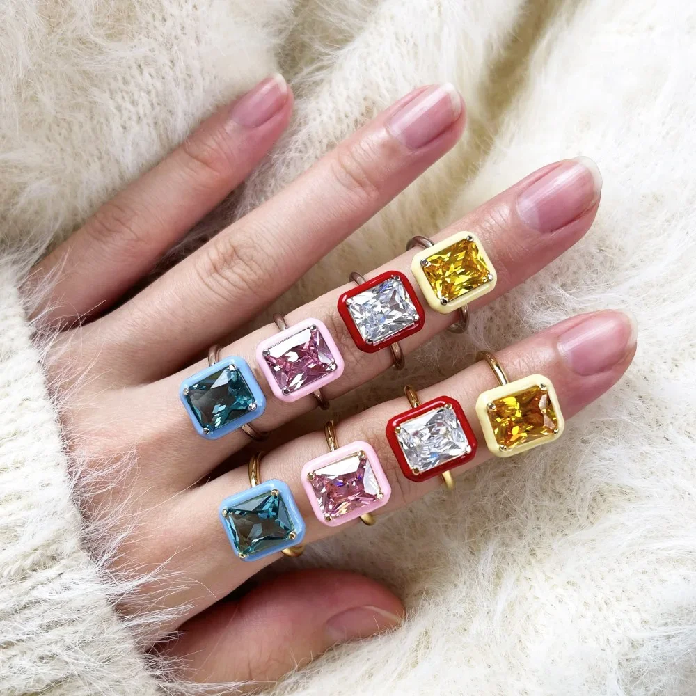 

Women's Rhinestone Rings 925 Silver Gold Diamond Heart Trendy Square Round Chic Vintage Lovely Zircon Ring кольца Anillos