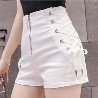 stretch high waist cotton ladies shorts summer casual zipper lace up loose black shorts retro fashion large size straight pants