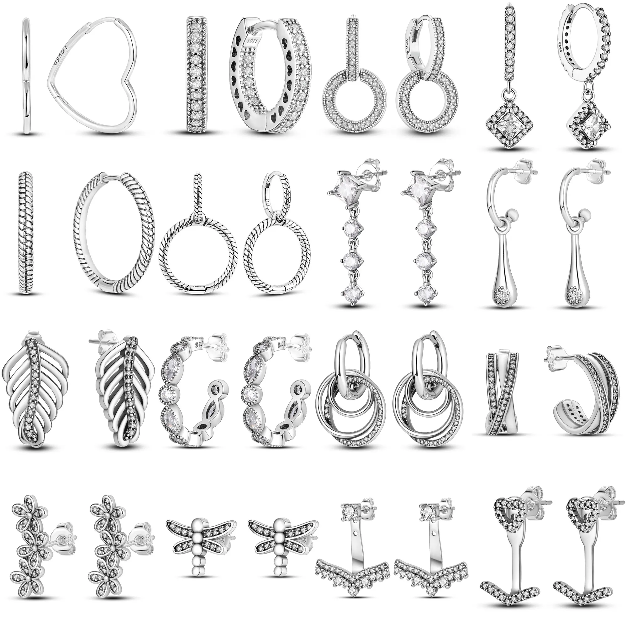 Женские модные трендовые серьги-кольца из серебра 925 пробы с сердечком и