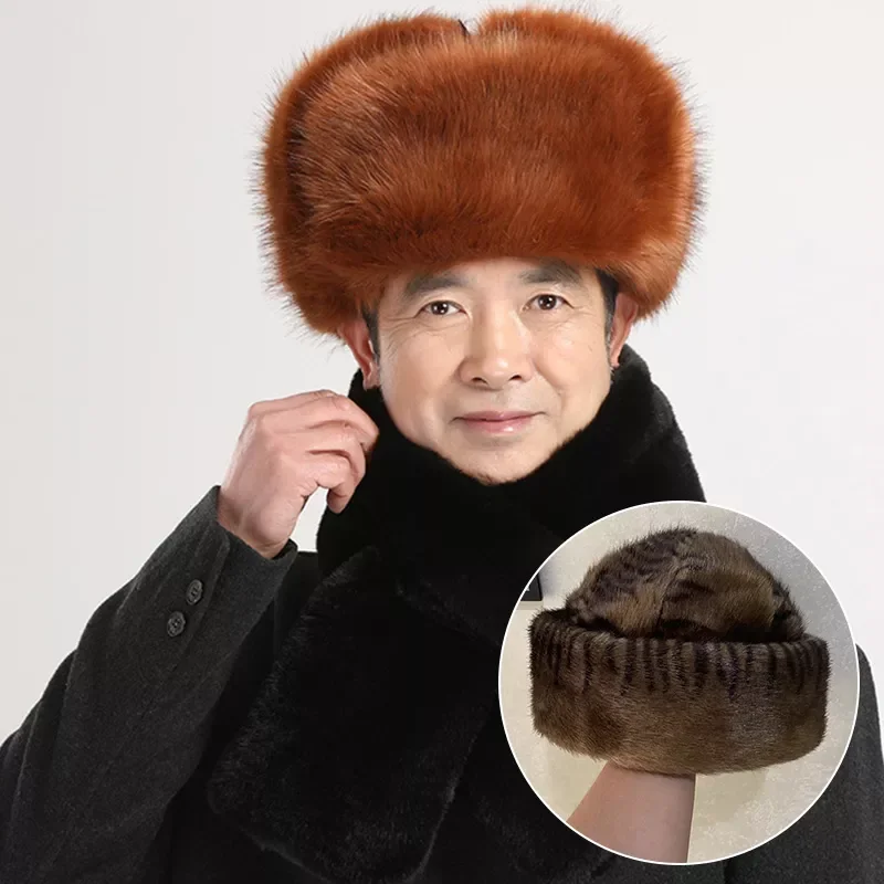 

Men Autumn Winter Warm Plush Bomber Hats Thickening Faux Fur Snowproof Windproof Male Caps with Earmuffs Clothing Accessories