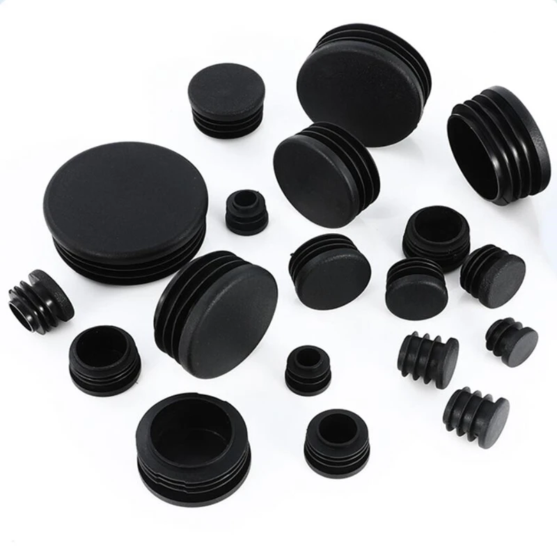 PE Plastic Black Round Pipe Plug 12 14 16 19 20 22 25 28 30~76mm Chair Non-Slip Foot Pads Sealing Cover 2-20pcs