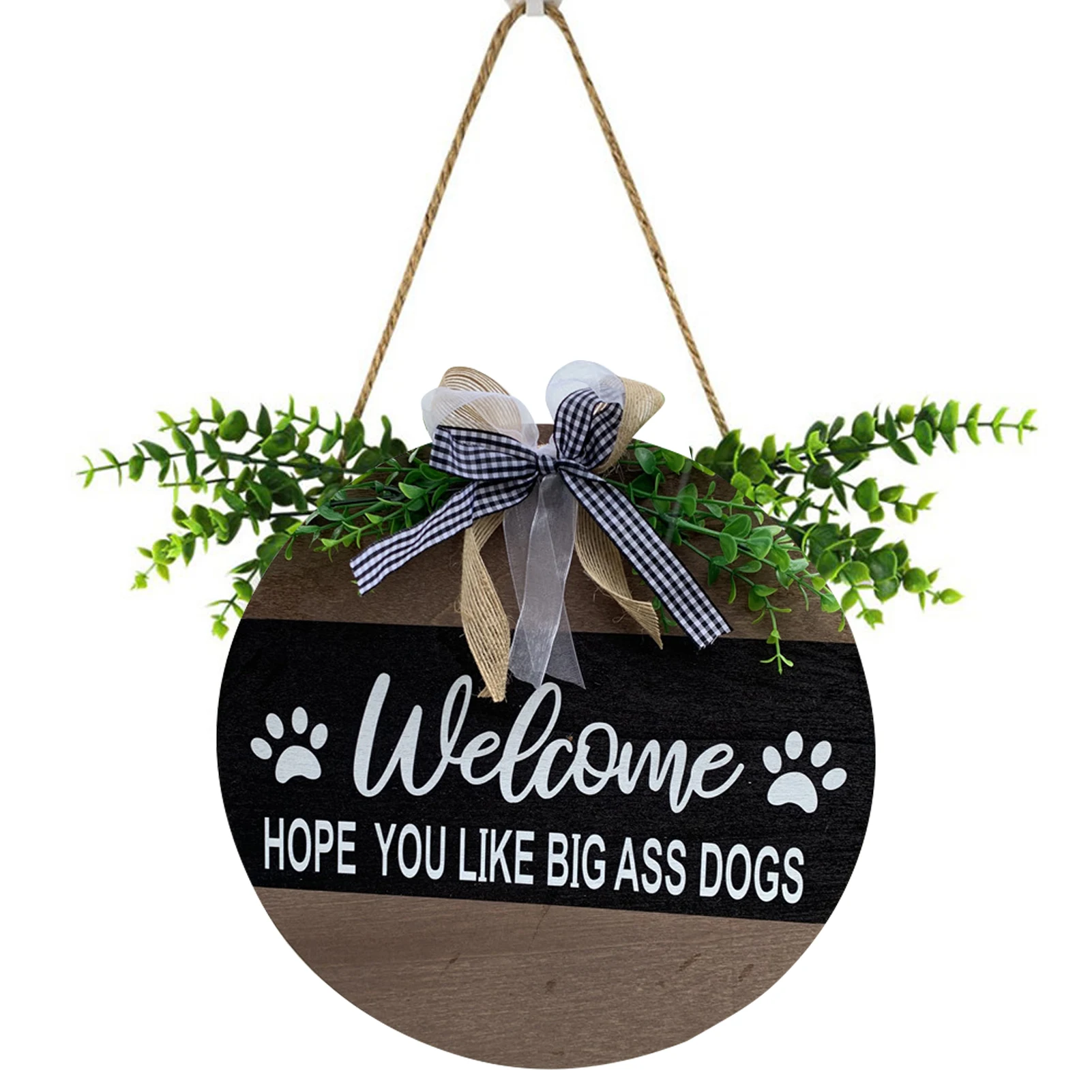 

Wooden Farmhouse Welcome Sign Indoor Outdoor With Bow Hanging Gift Rustic Round Home Decor Vertical Wreath Porch Front Door