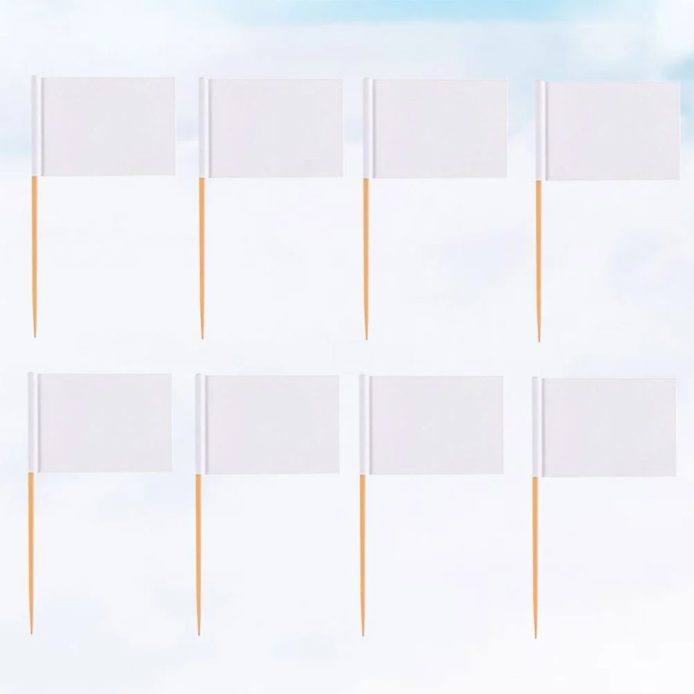 

100 Pcs Wooden Flag Toothpicks White DIY Cupcake Toppers Toothpick for Party Food Decoration