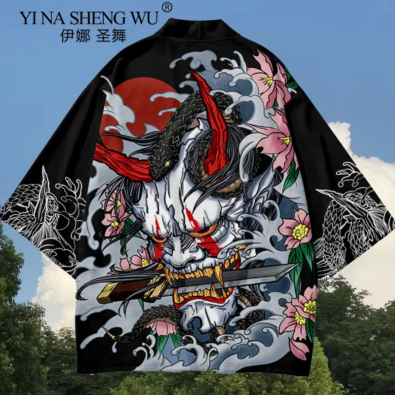 Летний кардиган со змеиным принтом демона мужской китайский дракон японское
