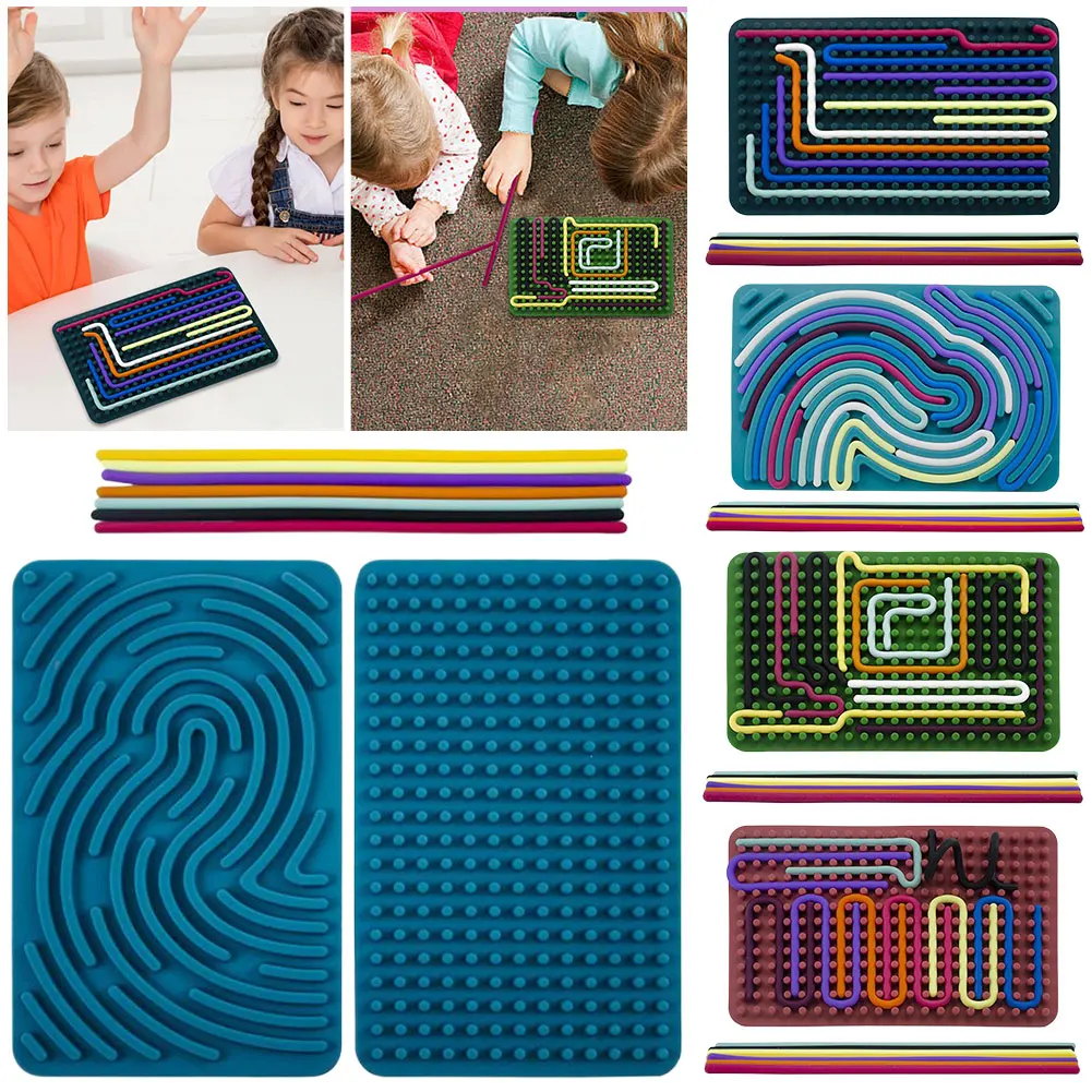 Double Side Sensory Activity Board Silicone Fidget Toy w/ 11 Strings ...