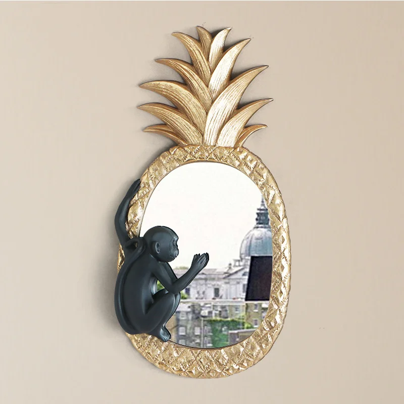

Style Nordic 3D Stereo Wall Luxury Monkey Pineapple Mirror Resin Crafts Decor Wall Ornament Wall Hanging Mural Accessories R2745