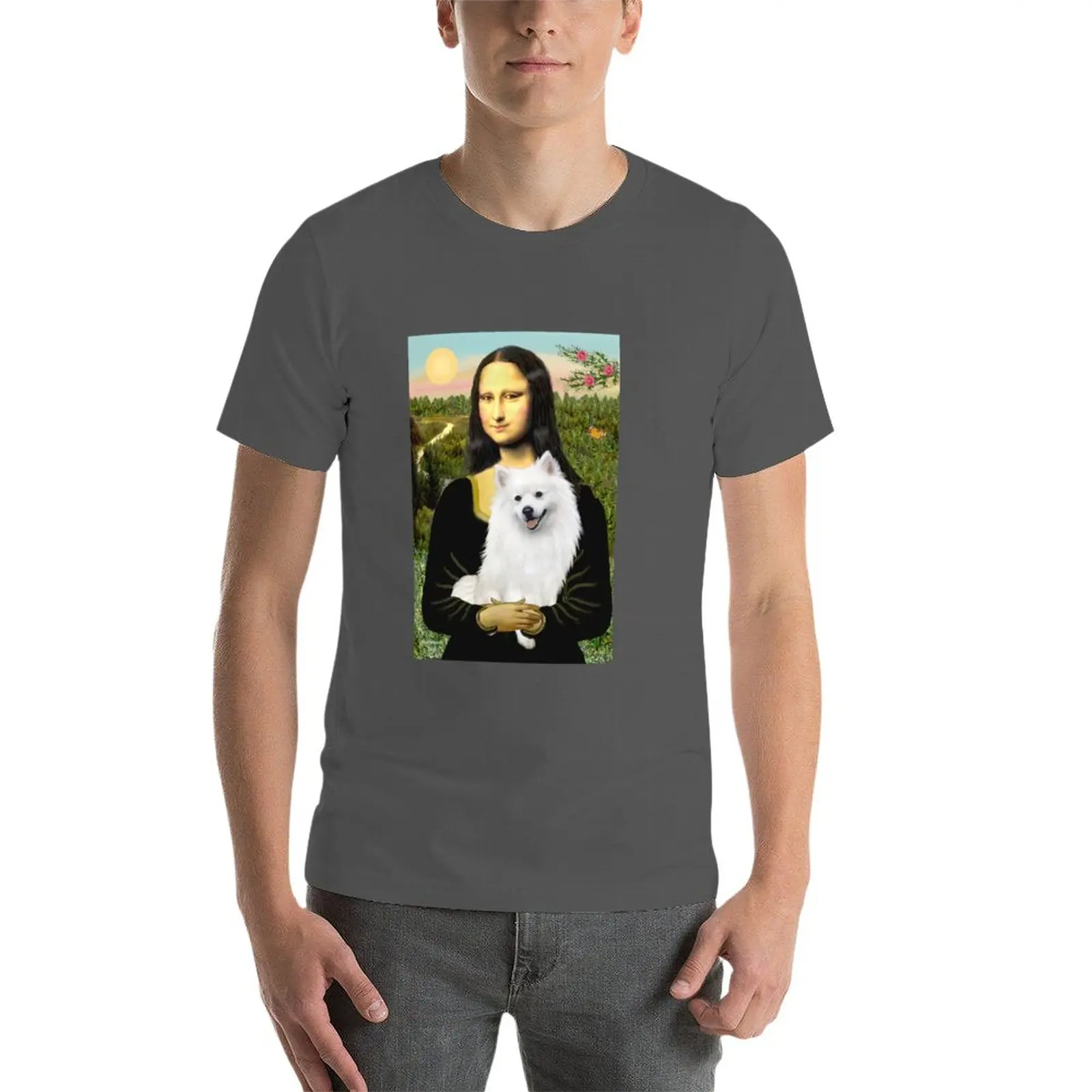 Футболка мужская белая с принтом Мона Лиза и ее