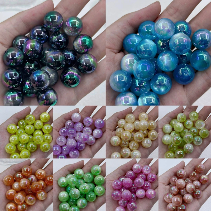 

New 50pcs/lot 16mm AB uv color print geometry rounds shape acrylic straight holes beads diy jewelry earring/bracelet accessory