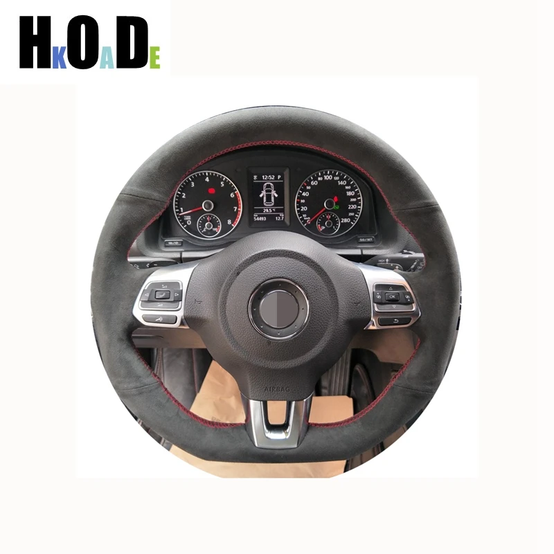 

For Volkswagen Golf 6 GTI MK6 VW Polo GTI Scirocco R Passat CC R-Line 2010 Hand-Stitched Black Suede Car Steering Wheel Cover