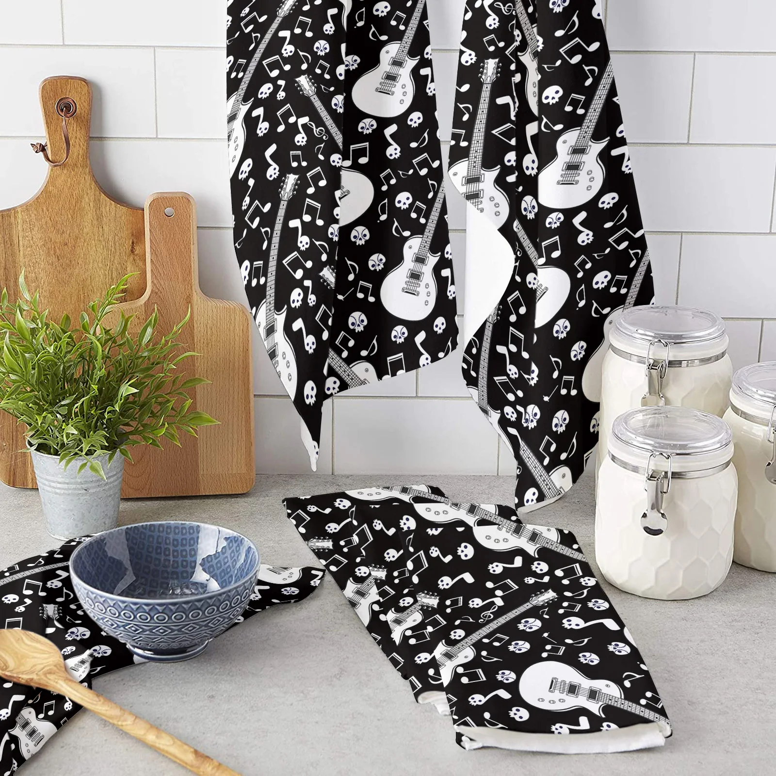 

Skull Musical Note Guitar Kitchen Towel Microfiber Rags Cleaning Cloth Home Washing Dish Cleaning Tools