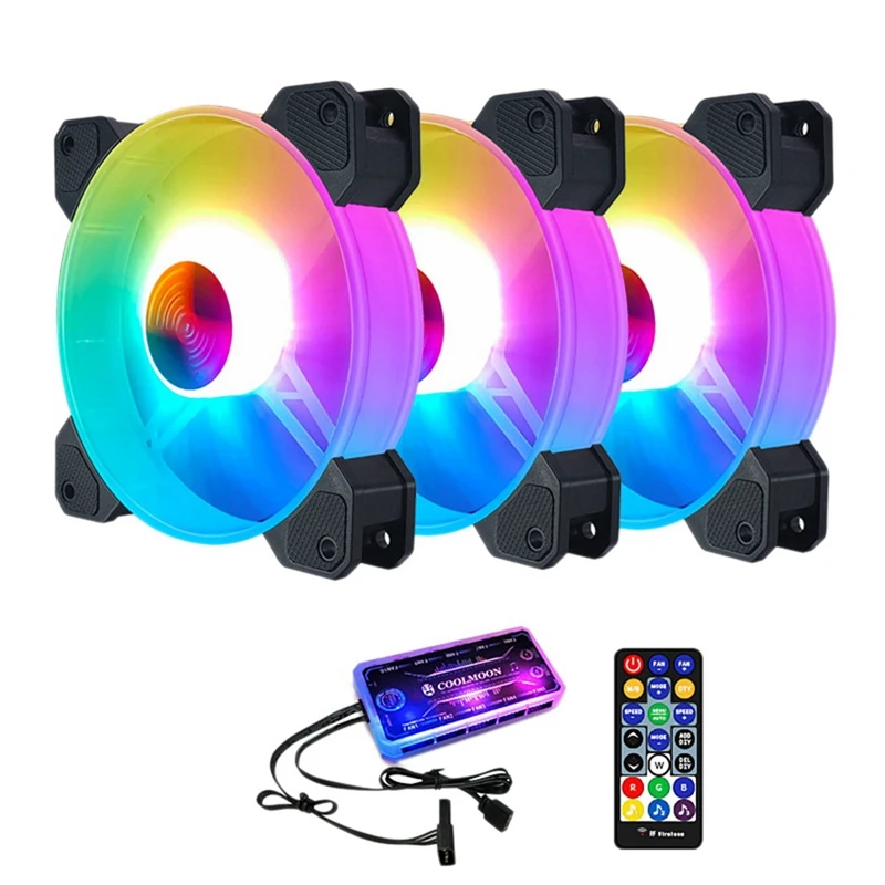 

COOLMOON RGB Fan 120MM Silent Computer Fan RGB Color Changing LED Fan with Remote Control Music Rhythm Sync 3 Set