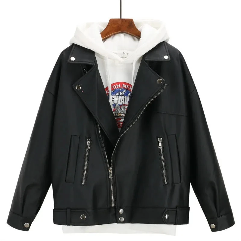 

Spring Autumn PU Leather Jackets Ladies Fashion Bomber Leather Coats Women's Black Leather Biker Jacket Motorcycle Fried Street