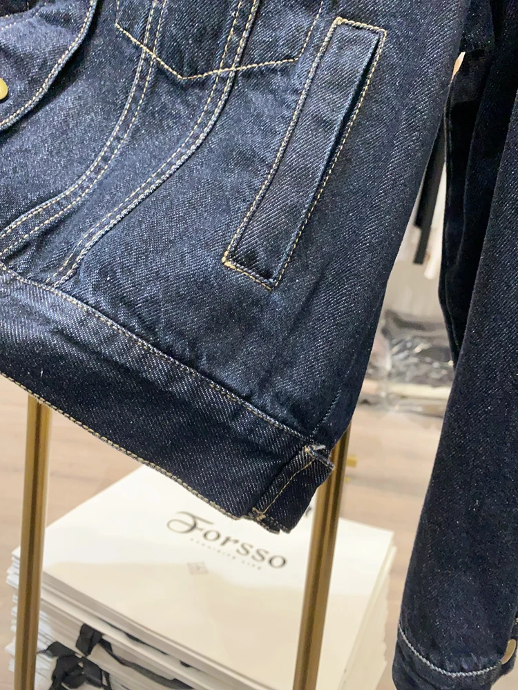 [Xiaoai Stall Real Shot] Джинсовое пальто в стиле ретро с воротником-стойкой Personali женское