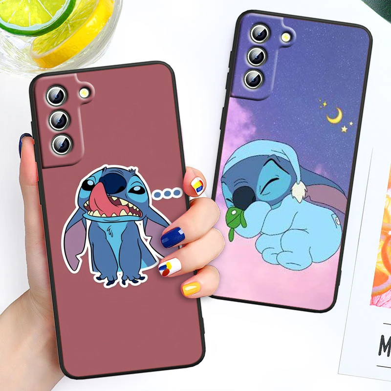 Disney Cute Stitch For Samsung Galaxy S22 S21 S20 FE Ultra Pro Lite S10 5G S10E S9 Edge Plus Black Soft Phone Case Funda Capa