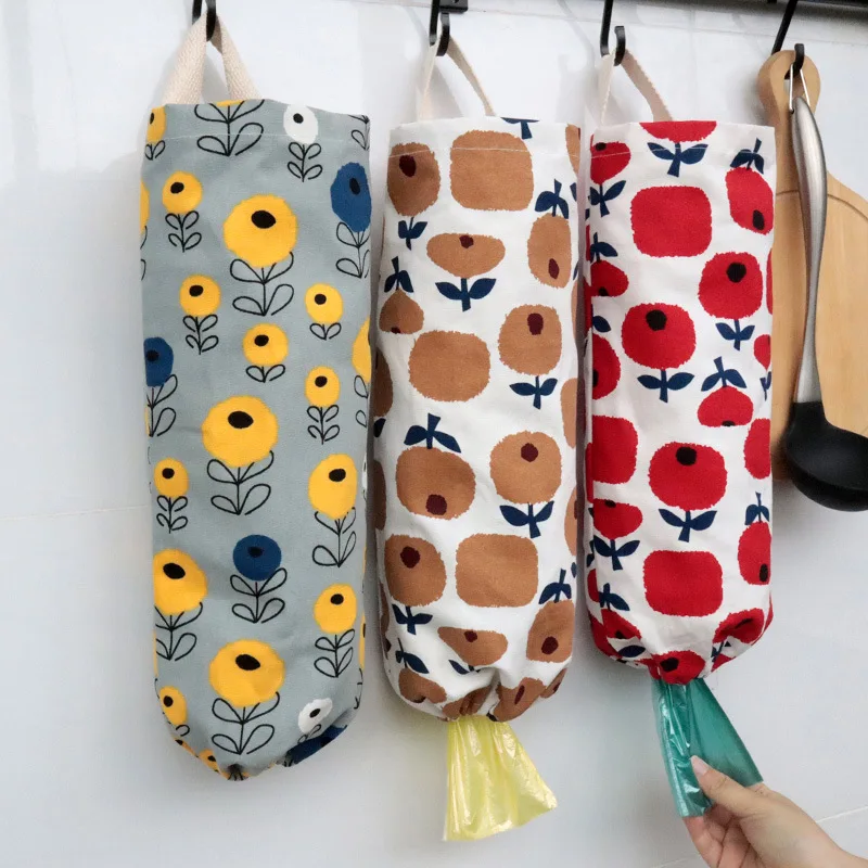 

Wall-mounted Storage Bag Cute Printing Kitchen Thick Cotton Cloth Large Capacity Shopping Bag Multifunctional and Convenient