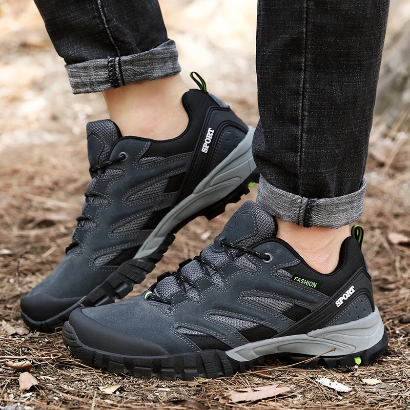 HIKEUP Tourist Trekking Sneakers For Men Low-Top Hiking Shoe Anti-Collision Toe Mountain Climbing Sports Trail Jogging Outdoor