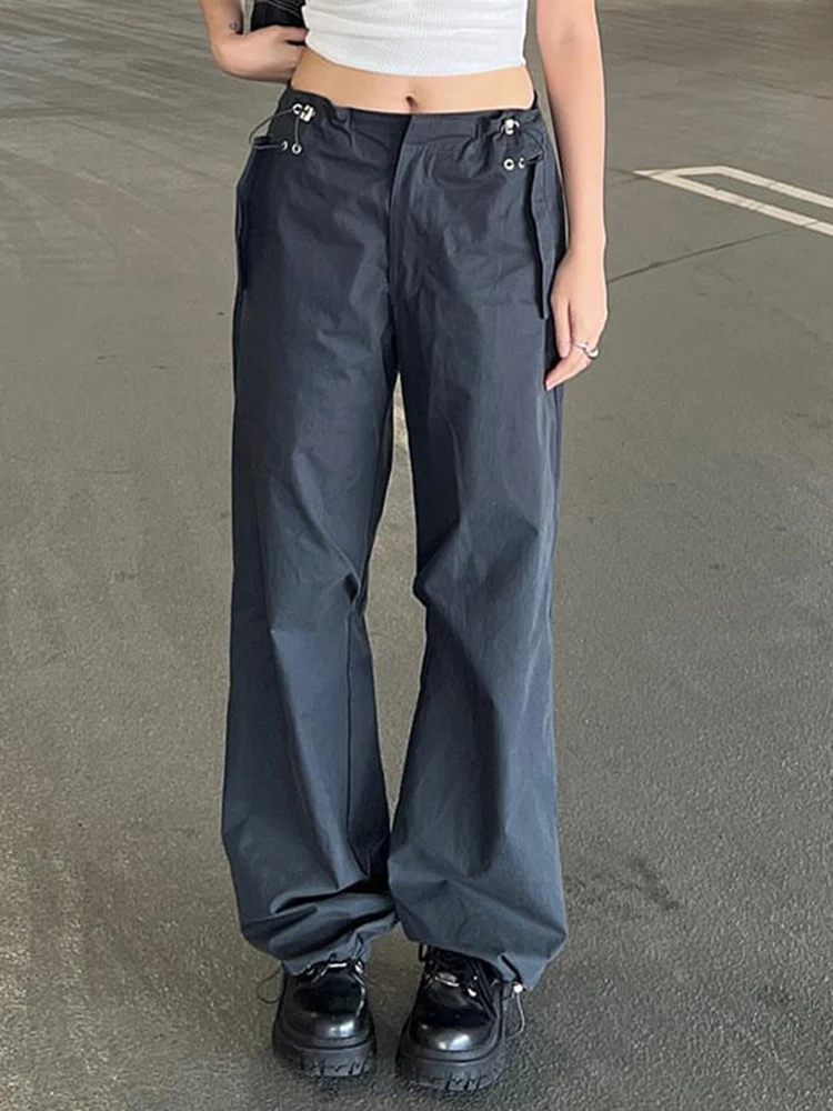 

WeiYao Gray Solid Casual Womens Joggers Sweatpants Drawstring Low Waist Y2K Straight Pants Korean Fashion Hippie 90s Trousers