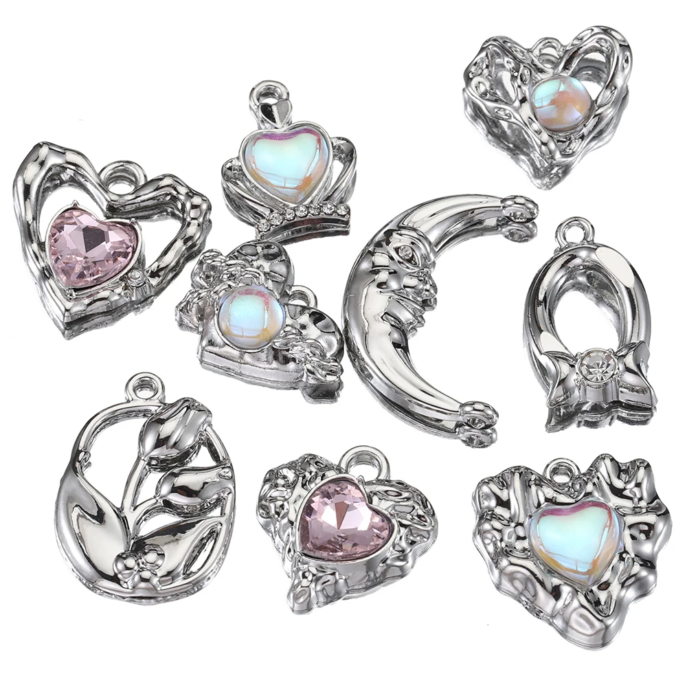 

1pc Pink Rhinestone Beads Charms Y2k Silver Color Charms for Jewelry Making Necklace Pendants Bracelet Charm DIY Accessories