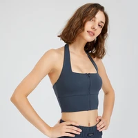 spring and summer zipper hanging neck sports underwear womens shockproof running gather gym bra wide straps yoga vest