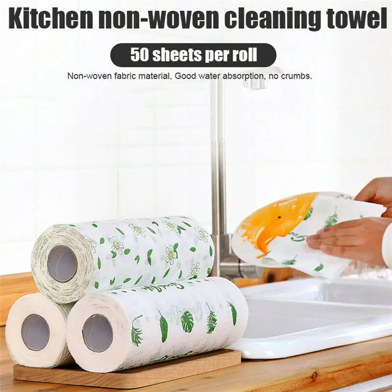 

3 Reusable Washable Non-Woven Fabric Kitchen Dish Cloth Washing Clean Towel Roll