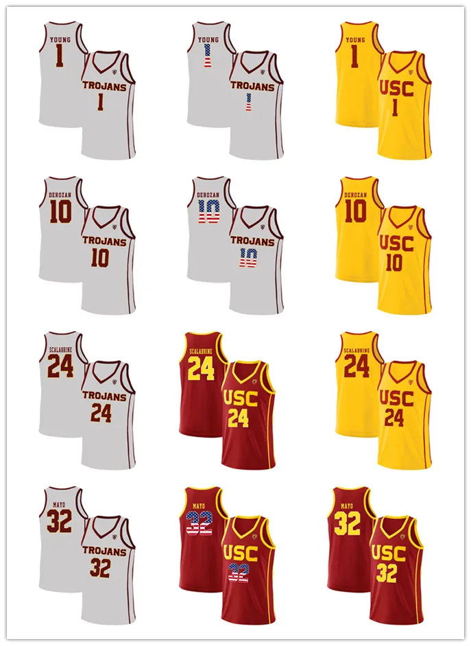 

USC #32 OJ Mayo 24 BRIAN SCALABRINE 10 Demar DeRozan 1 Nick Young University of Southern California Basketball Jersey Men