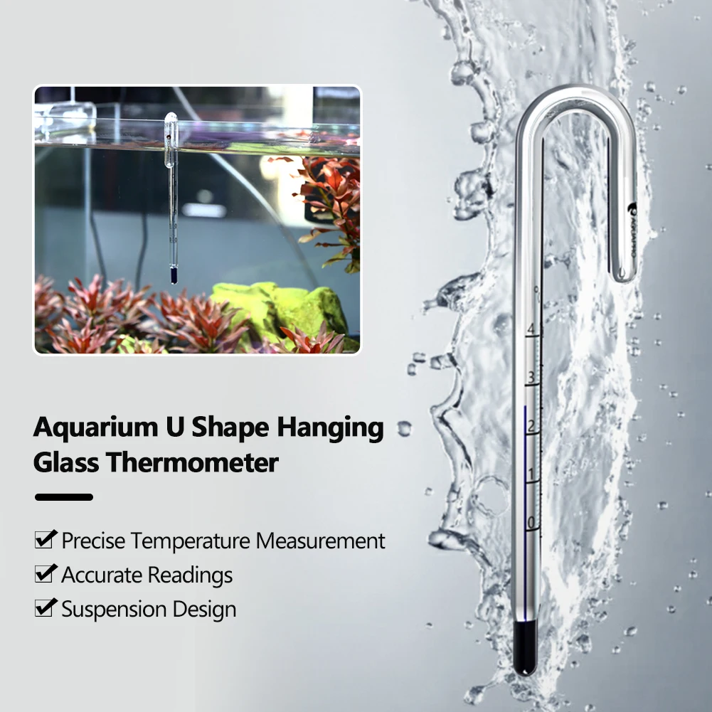 

8 мм/12 мм/15 мм аквариумный U-образный термометр для аквариума, подвесной стеклянный измеритель температуры, датчик температуры для толстого ...