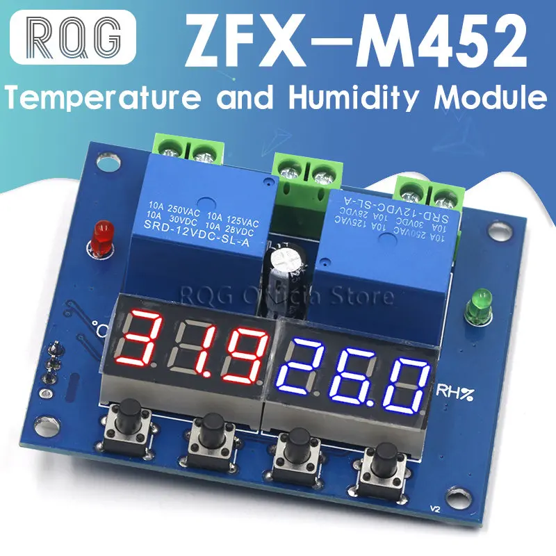 

ZFX-M452 DC 12V LED Digital Thermostat Temperature Humidity Control Thermometer Hygrometer Controller Relay Module AM2301 Probe