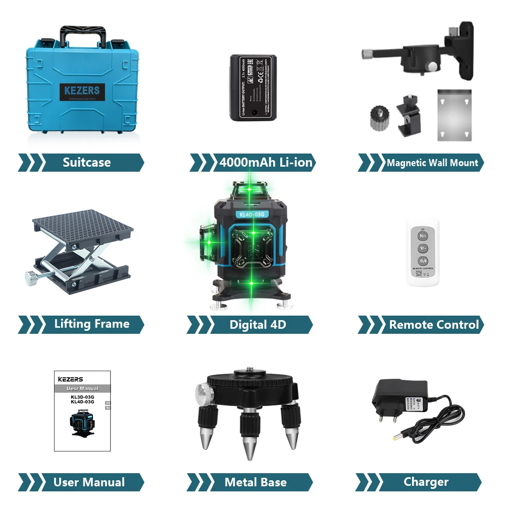 

KEZERS KL4D-03G Зеленый лазерный уровень 16 линий 4D 360