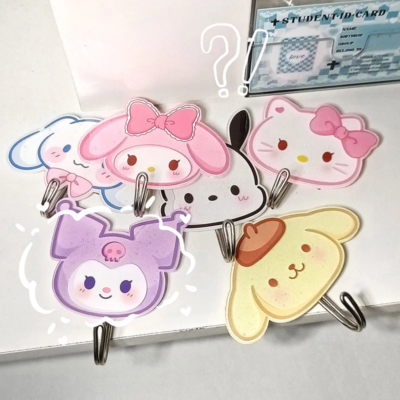 

Kawaii Sanrio Kuromi почтовый пурин собака самоклеящийся настенный крючок Студенческая спальня домашний крючок для хранения Аниме Фигурка девочка праздничный подарок
