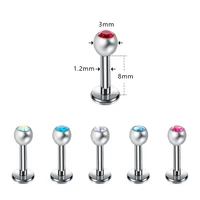 1pc new g23 titanium round crystal zircon stone labret stud ear cartilage tragus helix piercing earrings fashion body jewelry