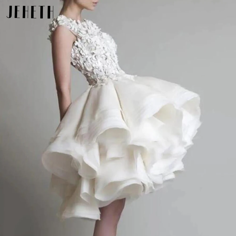 

Ball Gown Floral Little White Cocktail Dresses Puffy Homecoming Party Valentine's Day Dress Jewel Neck Sleeveless Short / Mini