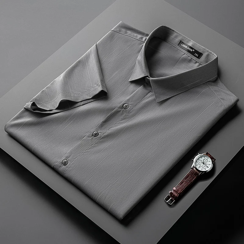 

2022 Men Quality Summer New Pure Color Large Size Shirts Men Short Sleeve Slim Fit Formal Shirts Male Business Social Shirts G91