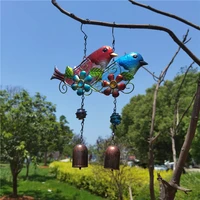 embossed glass bird bell handicraft red and blue bird wind chime pendant metal glass home decoration outdoor garden decor