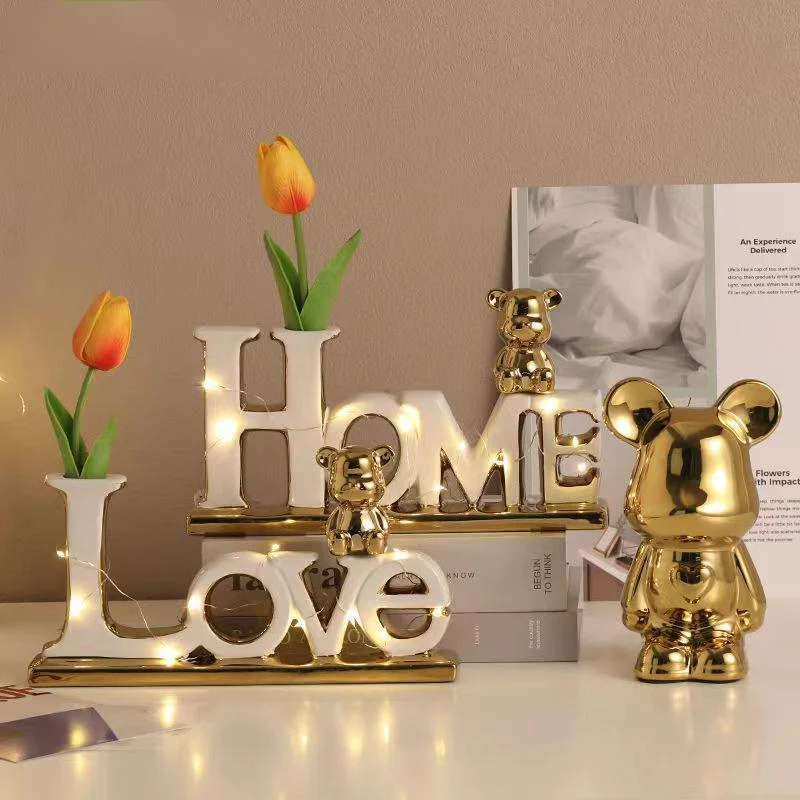 

Creative Ceramic 3D Fonts Love Bear Festive Wedding Decoration Ornaments Handmade Family Craft Furnishing Articles