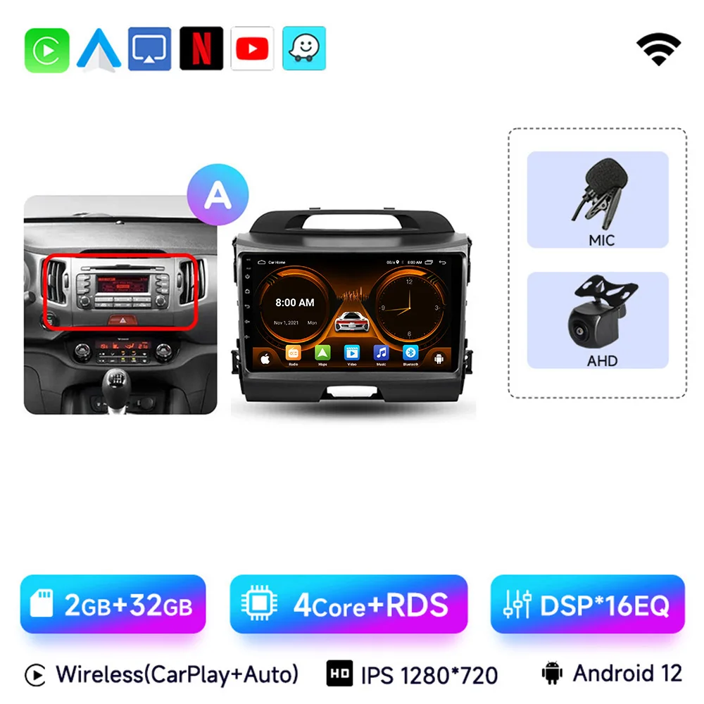 

Автомобильный радиоприемник для KIA Sportage 2010 2011 2012 2013 2014 2015 2016 Android13 Carplay Multimidia видеоплеер навигационный головной убор