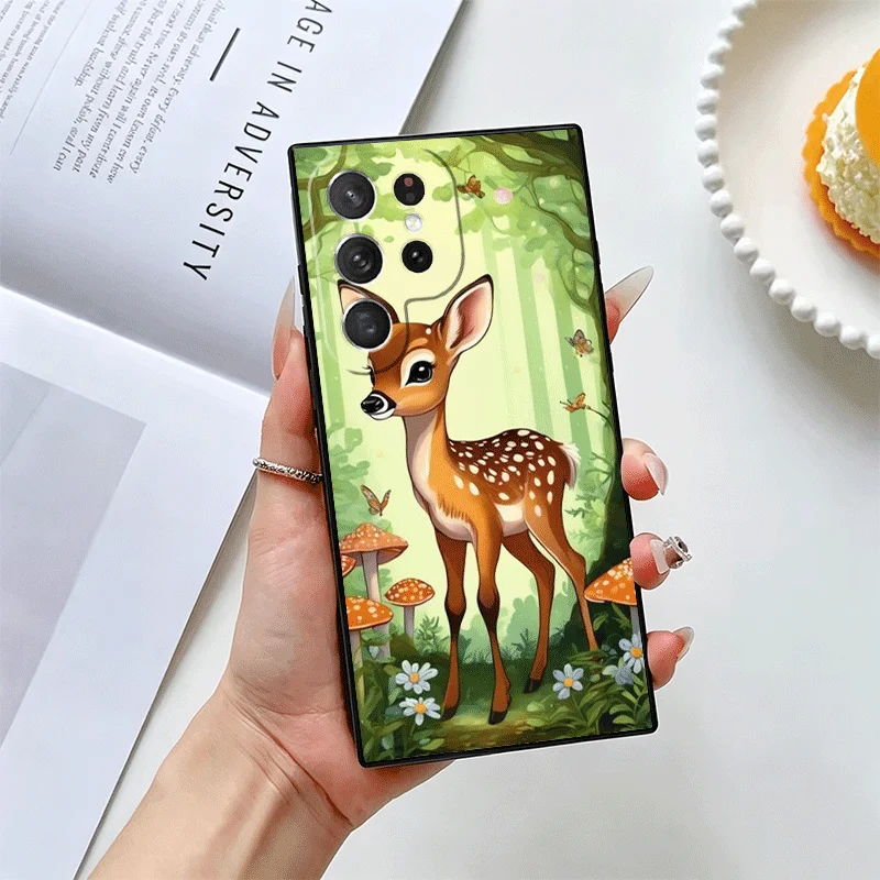 Чехол для телефона с изображением оленялося для Samsung Galaxy S22 S23 Plus S24 FE S25 Edge S26 Ultra S20 S21 +, черный, мягкий, силиконовый (art.: 3920dc12ca588) - 3920dc12ca588