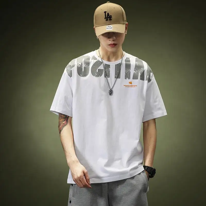

Vintage Men's Summer Cotton Loose Large Letter Short Sleeve T-shirt
