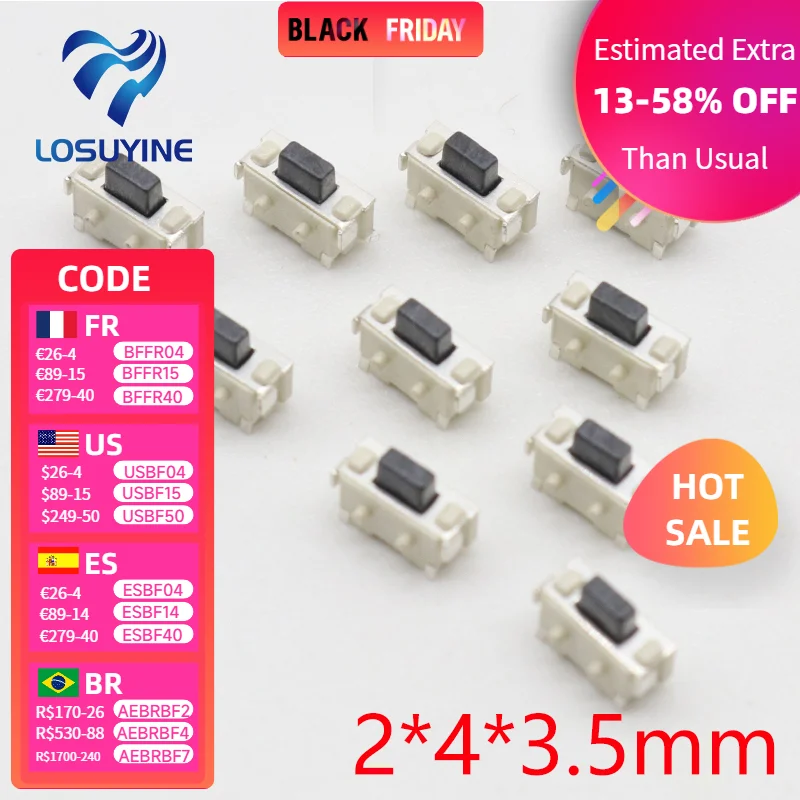 

10 шт. Тактовый микропереключатель LOSUYINE 2*4*3.5 мм