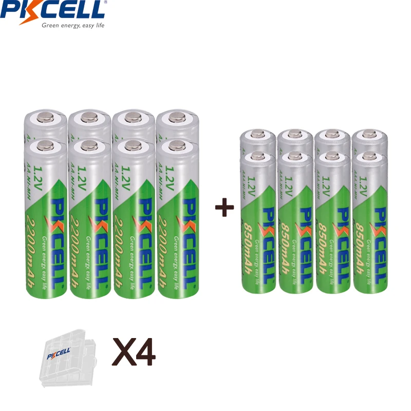 

PKCELL 8PC 2200MAH AA Rechargebale Battery + 8PC AAA 850MAH 1.2V NI-MH AAA/AA rechargeable batteries and 4PC AA /AAA battery BOX