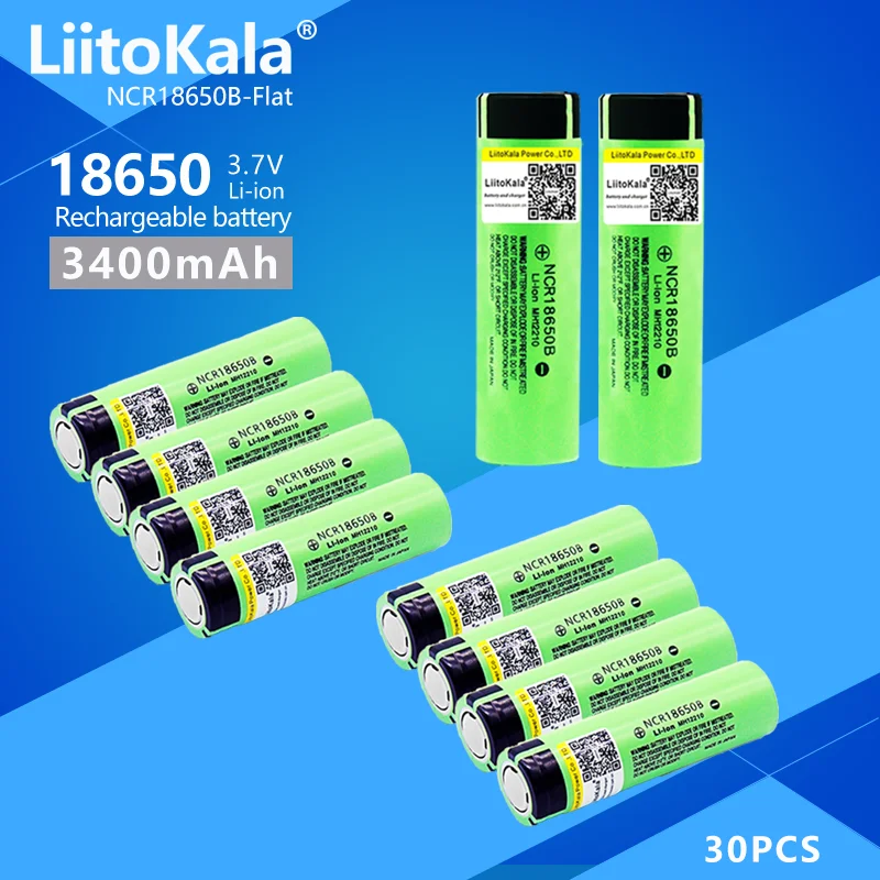

30PCS LiitoKala 34B 100% New Original NCR18650B 3.7v 3400 Mah 18650 3400mAh Lithium Rechargeable Battery Flashlight Batteries