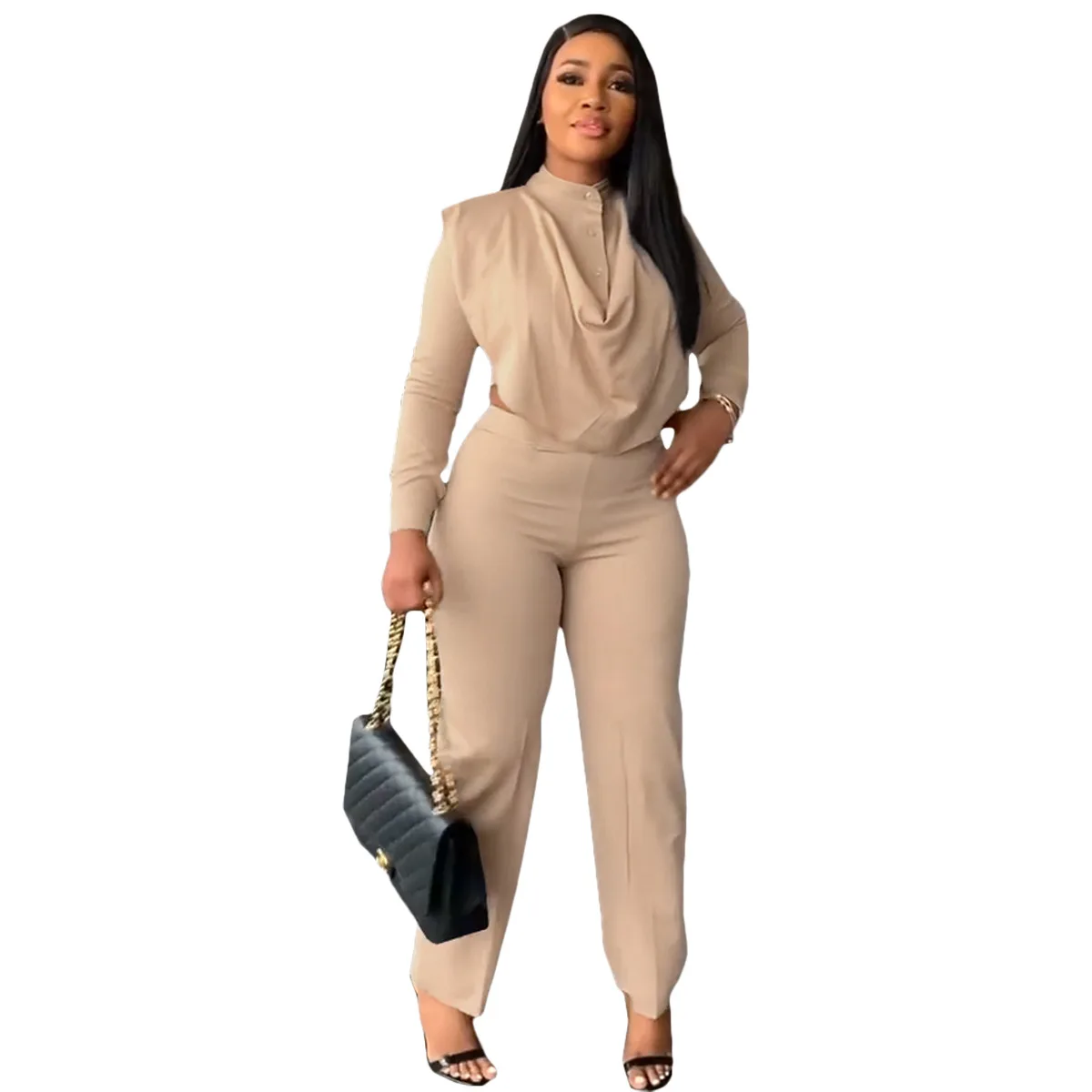 Autumn Casaul Women Tracksuit Two Piece Set Shirt + Long Pants Solid Color Sportsuit Matching Set Clothes For Women Outfit