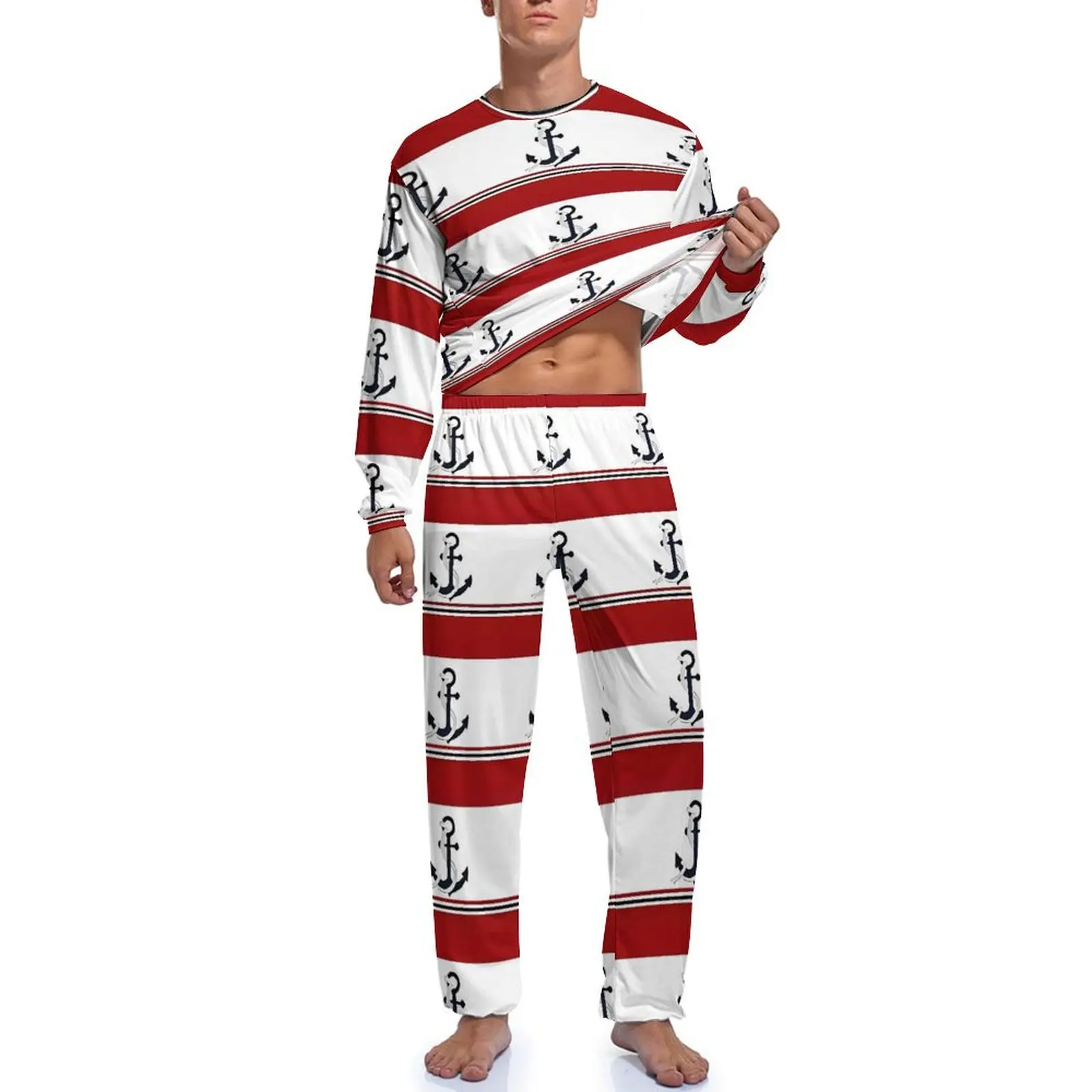 Пижамы с морским якорем весенние комплект из 2 предметов красные синие и белые