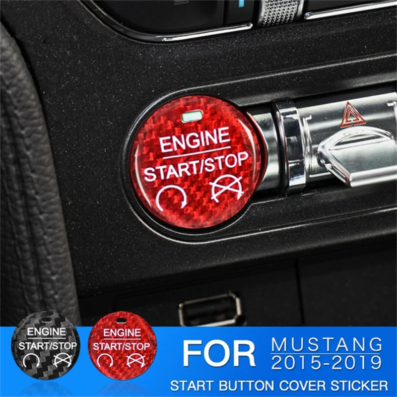Ajuste de la cubierta del botón de inicio de una tecla de fibra de carbono para Ford Mustang 2015-2019, 1 ud.