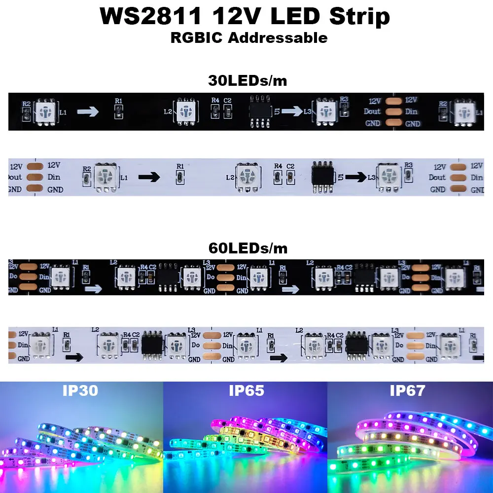 

kerwollor Светодиодная лента WS2811 RGBIC 30/60 LED/м