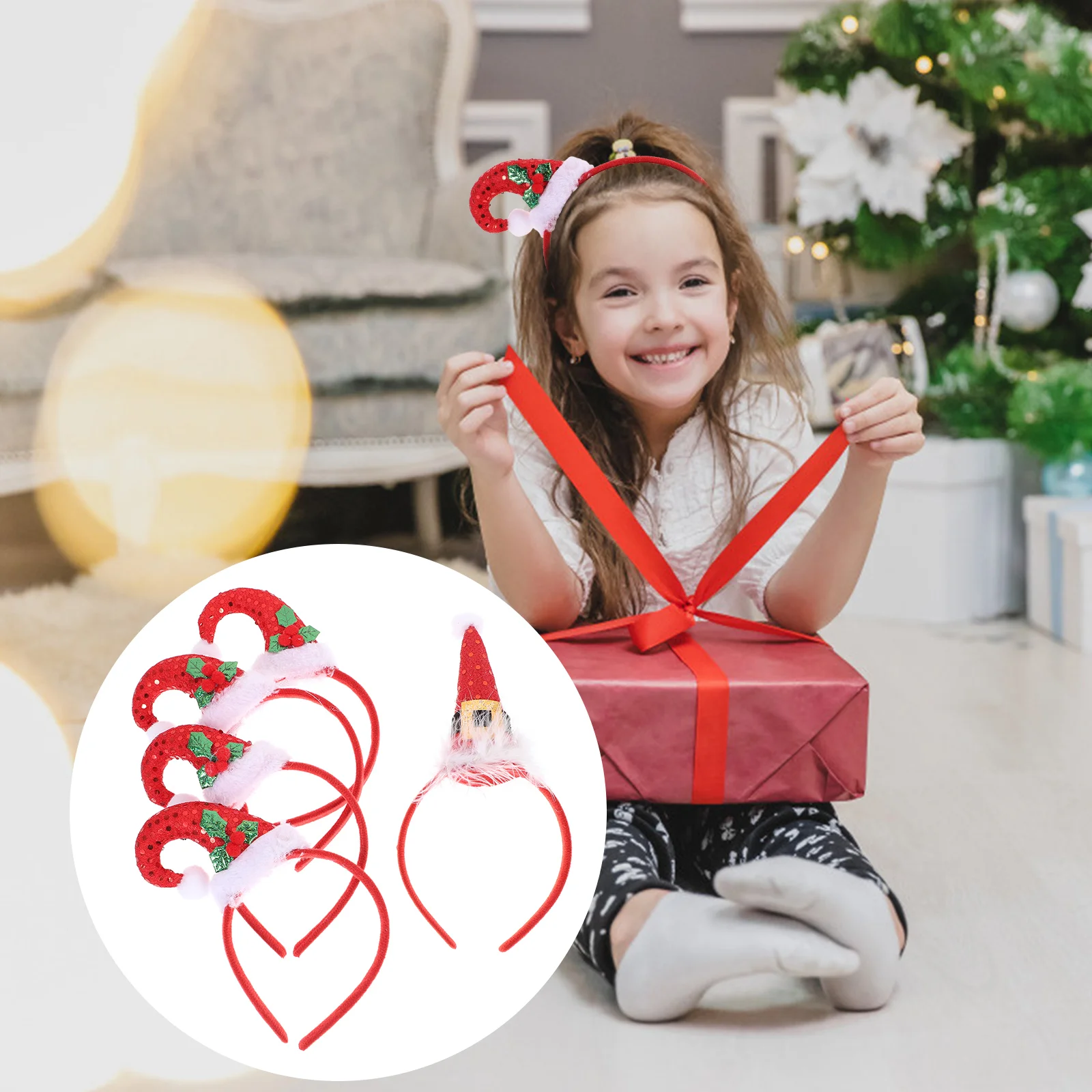 

Christmas Headband Xmas Hair Cone Santa Hat Mini Hoops Hairband Headbands Girls